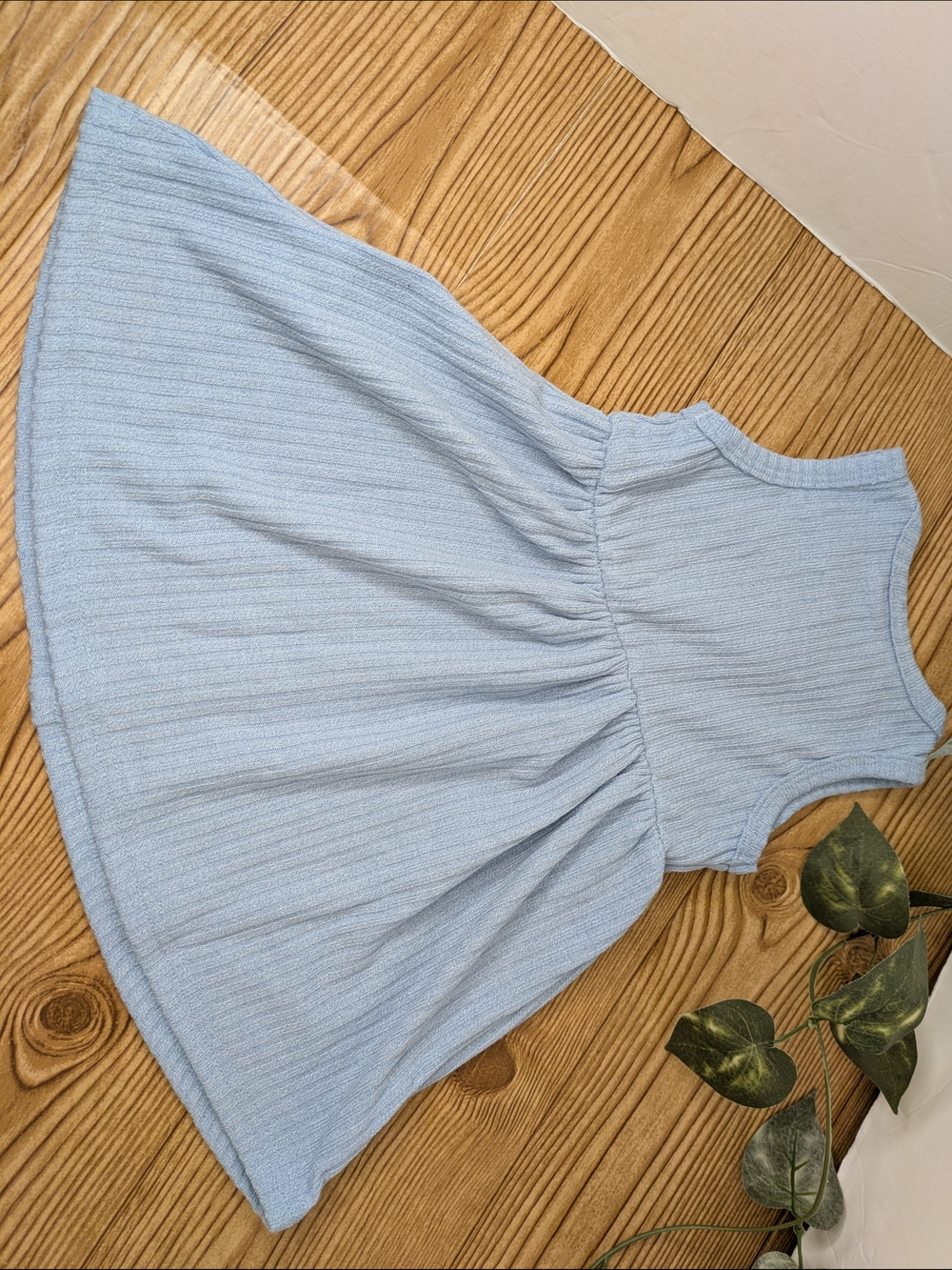 PatPat Light Blue Ribbed Button-Front Kids Dress - Picture 3 of 4